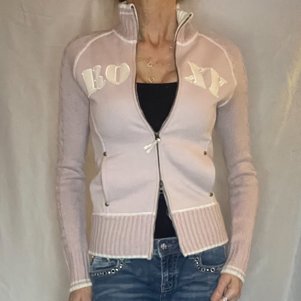 ROXY pink & white full zip sweater/sweatshirt - Picture 3 of 12
